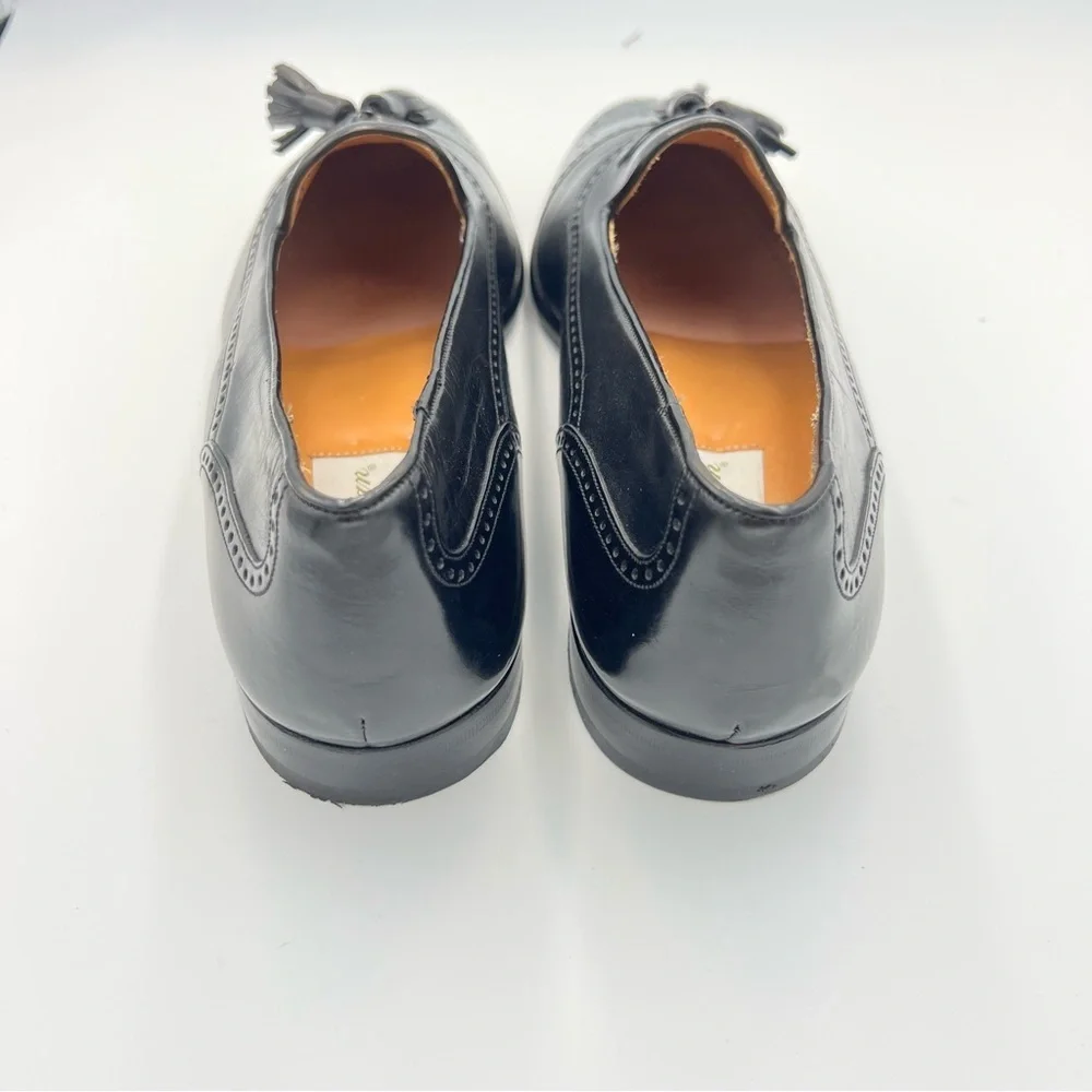 Meylan Tassel Loafers 8.5B Black Leather Cap Toe Brogue Made in Spain